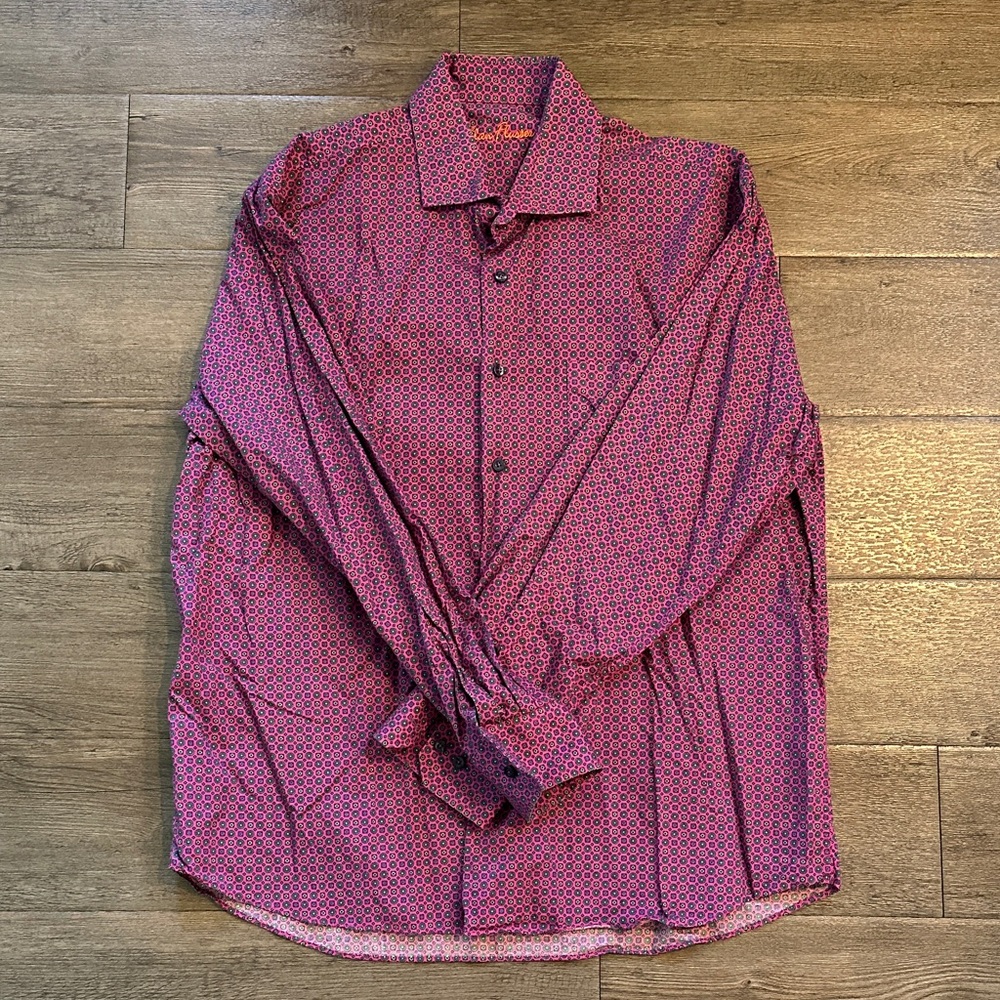 Alan Flusser Men's Pink and Blue Button Down Shirt